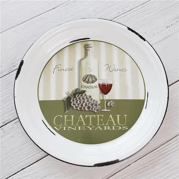 

Retro Finishing Serving Tray Enamel Round Plate Diameter 30CM