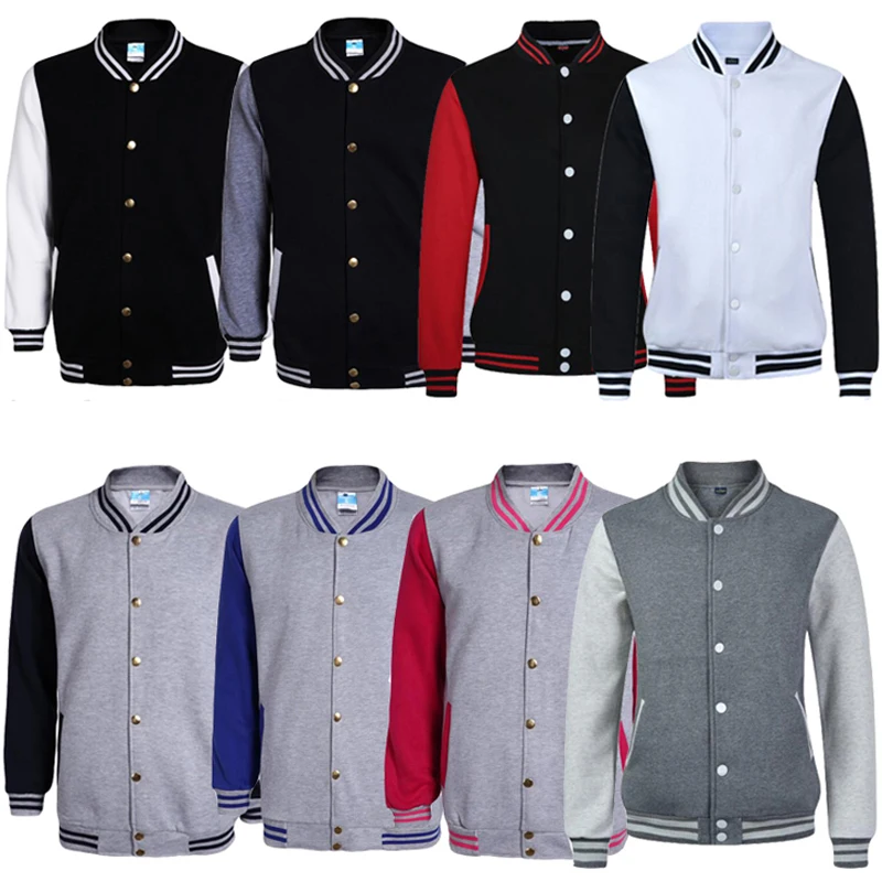 

School Team Uniform College Men Baseball Jacket Custom Logo Letterman Varsity Jacket Women Girl Boy White Red Grey Black Sleeves