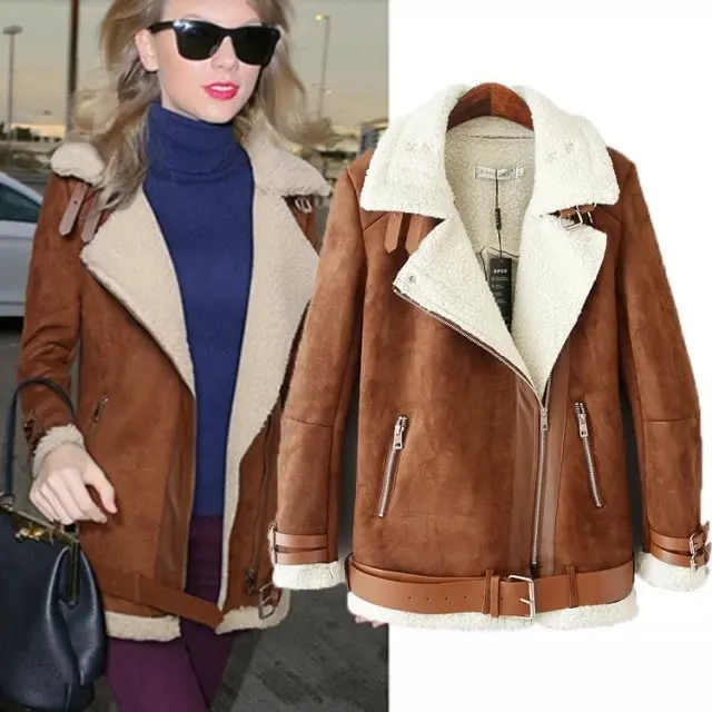 Parkas Women 2018 Slim Bomber Jacket Turn Down Suede Motorcycle Jacket Women