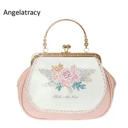 Angelatracy розовый Для женщин Crossbody сумка ПУ цепи сумки цветы цветочный Для женщин мини сумки 2018 Бесплатная доставка bolsos mujer