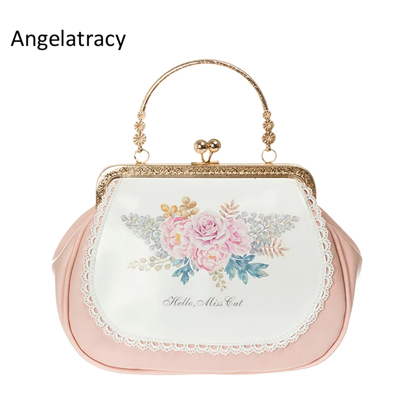 

Angelatracy Pink Women's Crossbody Shoulder Bag PU Chain Handbag Flowers Floral Women Mini Bags 2018 Free Shipping bolsos mujer