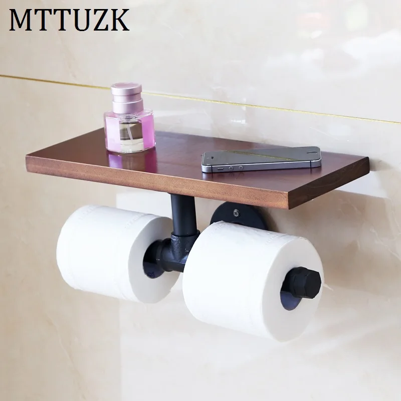 Mttuzk Black Iron Pipe Toilet Paper Holder Industrial Retro Style