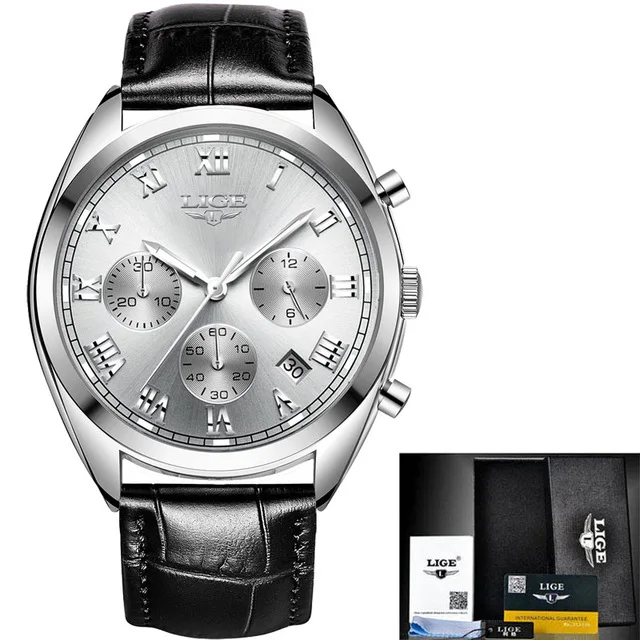 Relogio Masculino LIGE часы для мужчин Лидирующий бренд модные автоматические мужские часы из нержавеющей стали водонепроницаемые деловые мужские наручные часы - Цвет: Silver white