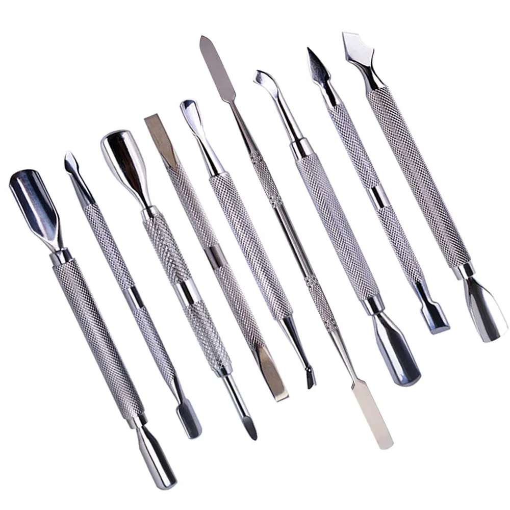 

9pcs/ Set Nail Art Stainless Steel Cuticle Pusher Double Sided Dead Skin Remover Sticks Manicure Pedicure Care Clean Tools LA1-9