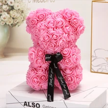 25 см плюшевый розовый Мишка с коробкой Искусственные из ПЭ цветок медведь Роза День святого Валентина для девушки женщины жена подарок на день матери