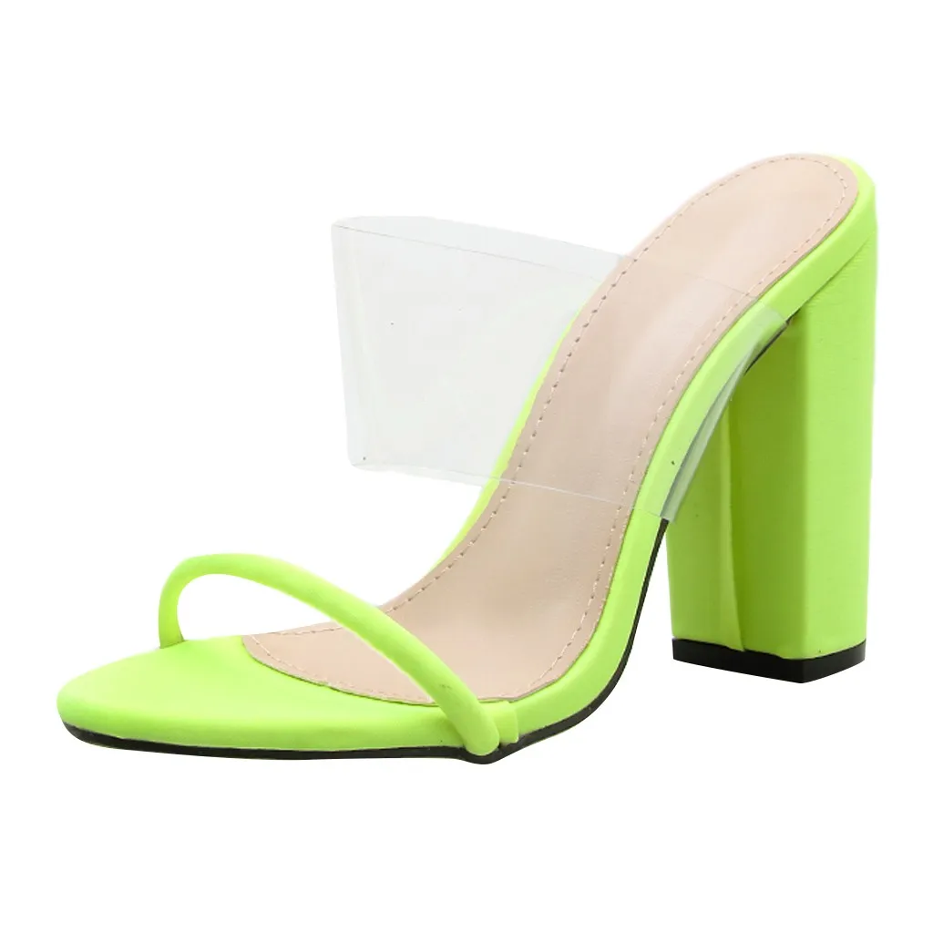 Модные женские шлепанцы на квадратном каблуке; прозрачные сандалии из пвх; обувь на высоком каблуке; Летние босоножки; женская повседневная обувь на высоком каблуке - Цвет: Зеленый