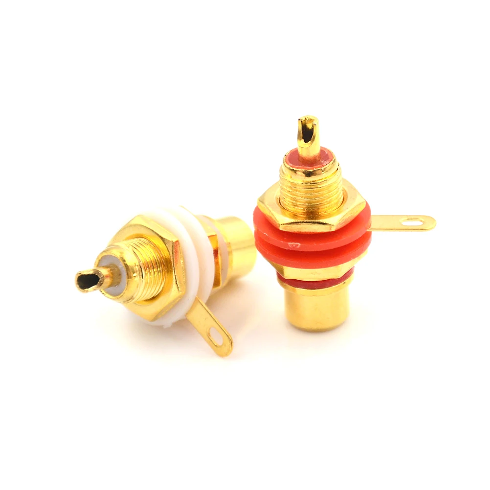 2pcs/lot RCA Female Plug Jack Audio Socket Gold Plated Amplifier Chassis Phono Connector With Nut Solder Cup Panel Mount