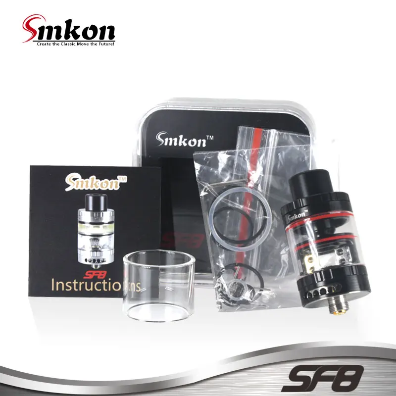 

Original Smkon SF8 RTA Tank 2ml 24mm Diameter 2 Posts 4 Holes Build Deck Top Filling Adjustable Bottom Airflow E-cig Atomizer