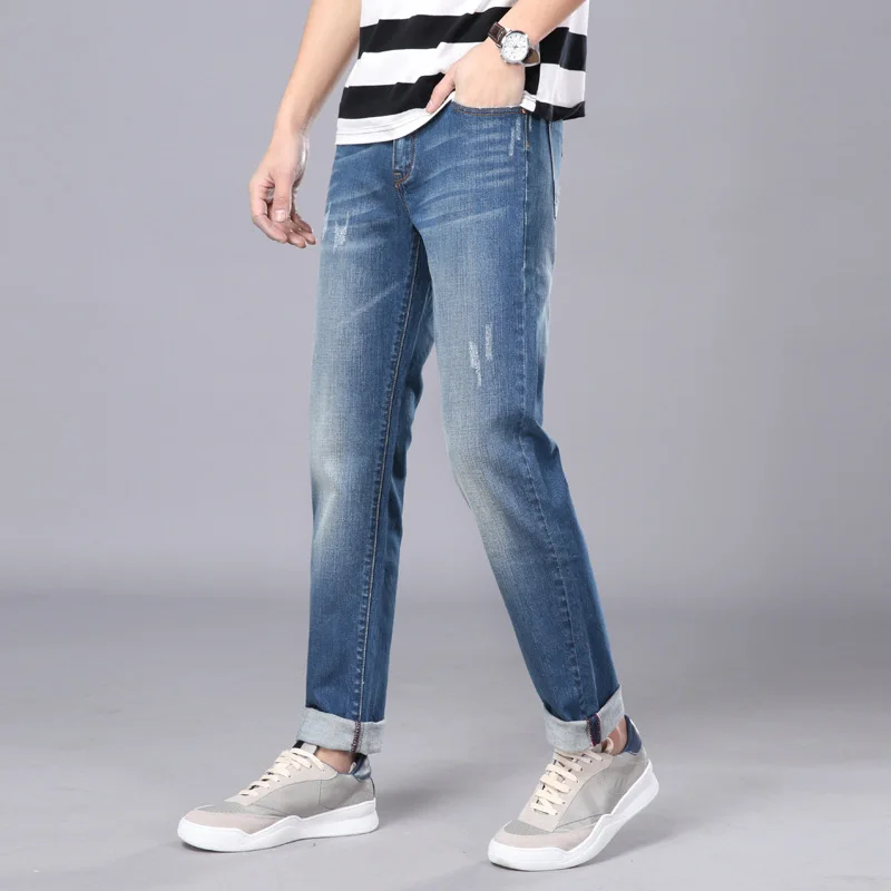 2019 New Men Jeans High Quality soft men jeans Men's Cotton-blend Slight Stretch Whiskers Wash Effect Slim Fit Jeans