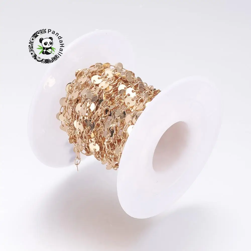 

PandaHall 10m/Roll Rack Plating Brass Handmade Chains Bracelet Making Chains Golden Color 4x0.3mm