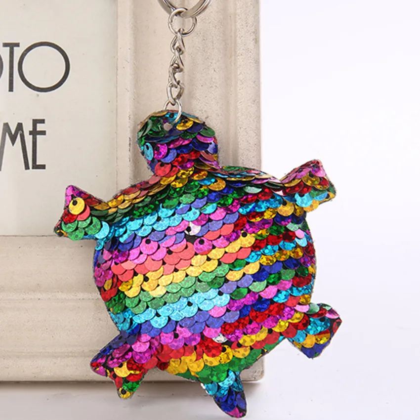 

Chaveiro Cute Keychain Glitter Pompom Sequins Turtle Key Chain Gifts for Women Llaveros Mujer Car Bag Accessories Key Ring