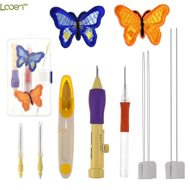 Looen Magic Embroidery Stitching Punch Pen Set with Embroidered Butterfly Patterns Punch Needle for Threaders DIY Tool With Case (2)