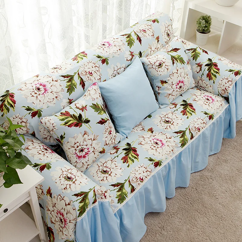 Light Blue Sofa Cover Slip resistant Sofa Cover Flowers Sofa Coverin