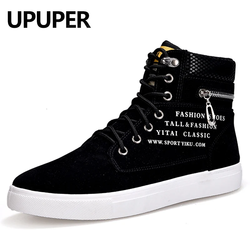 Men's Casual Shoes Lace-up High Top Fashion Shoes Men Autumn Zipper Decoration Flat Shoes For Student Black zapatos de hombre