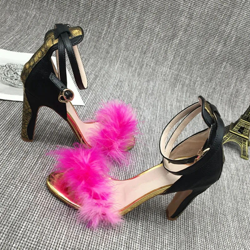 Hauts Talons 2017 Sandales A Fourrure Chunky b Cheveux En D'été Choo Partie Lapin Femmes Eunice Cuir Chaussures De Boucle Femme Concepteur Piste Marque HXnYAqf