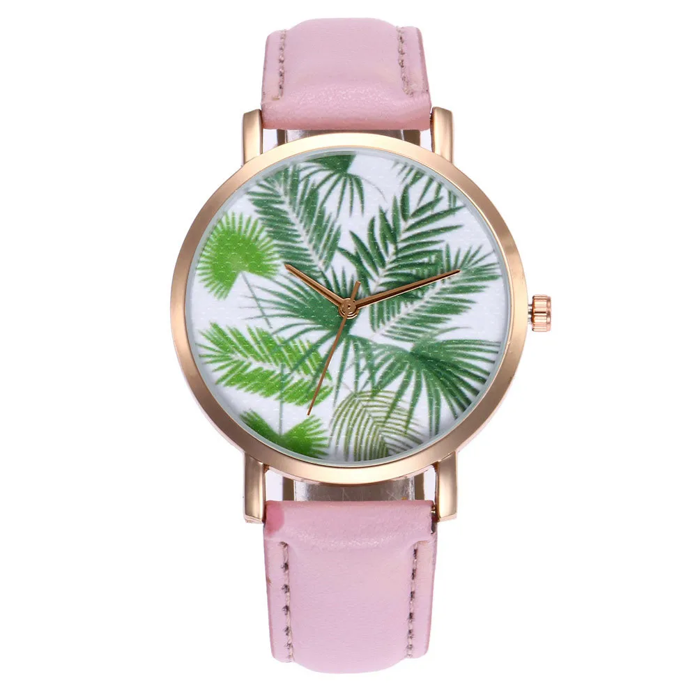 

Top Brand Woman's Watch Fashion Rainforest Leaves Ladies Quartz Wristwatch Leather Strap Watch Ladies Dress Clock Watches Gift#W