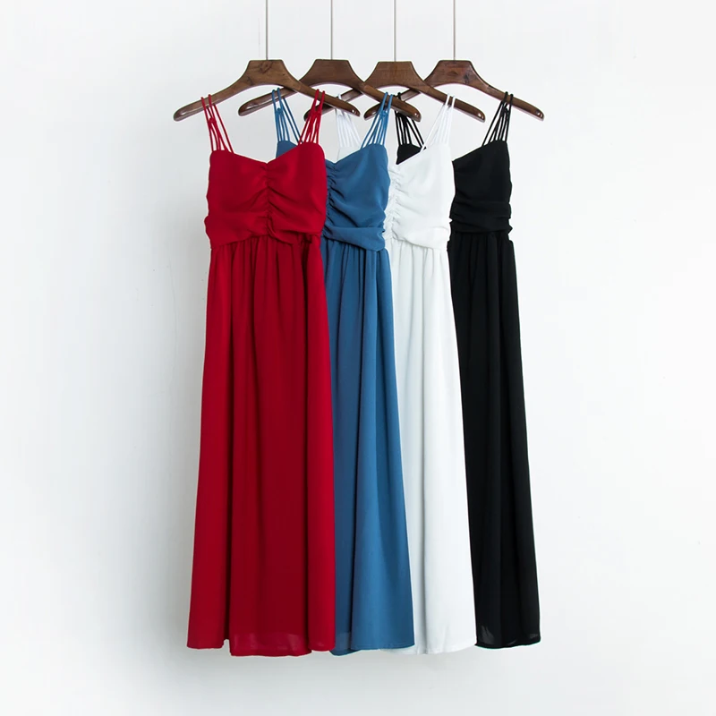 

New Summer Elegant Solid Spaghetti Strap Dress Women Fashion Slim Sexy Holiday Dresses Sleeveless Sundress Party Vestidos Mw389