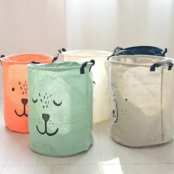 

Animal expression large laundry basket cotton linen storage bucket waterproof folding basket 0783