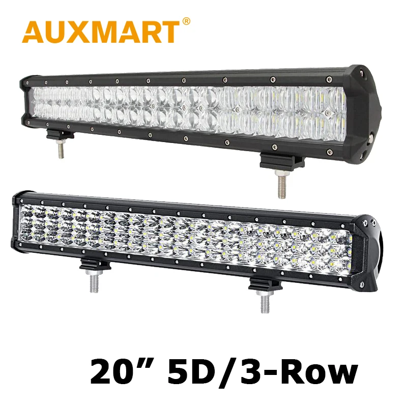 Auxmart 20 inch LED Light Bar CREE Chips 20 5d 210W  3 Row 252W Fit 4x4 Truck ATV RZR Trailer Roof Offroad Driving Light Bar