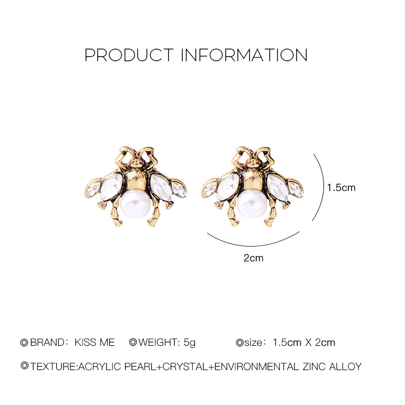 С надписью «KISS ME»(«Поцелуй Для женщин Кристалл Имитация Серьги с жемчугом; классического фасона; каплевидные серьги в виде пчел для Для женщин бижутерия