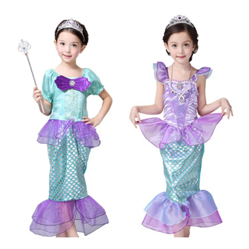 

girls Little Mermaid Princess dress Ariel Costume Girl Dress up Fancy Linda Dress Shiny Sequin Mermaid Tails Party kids Costume