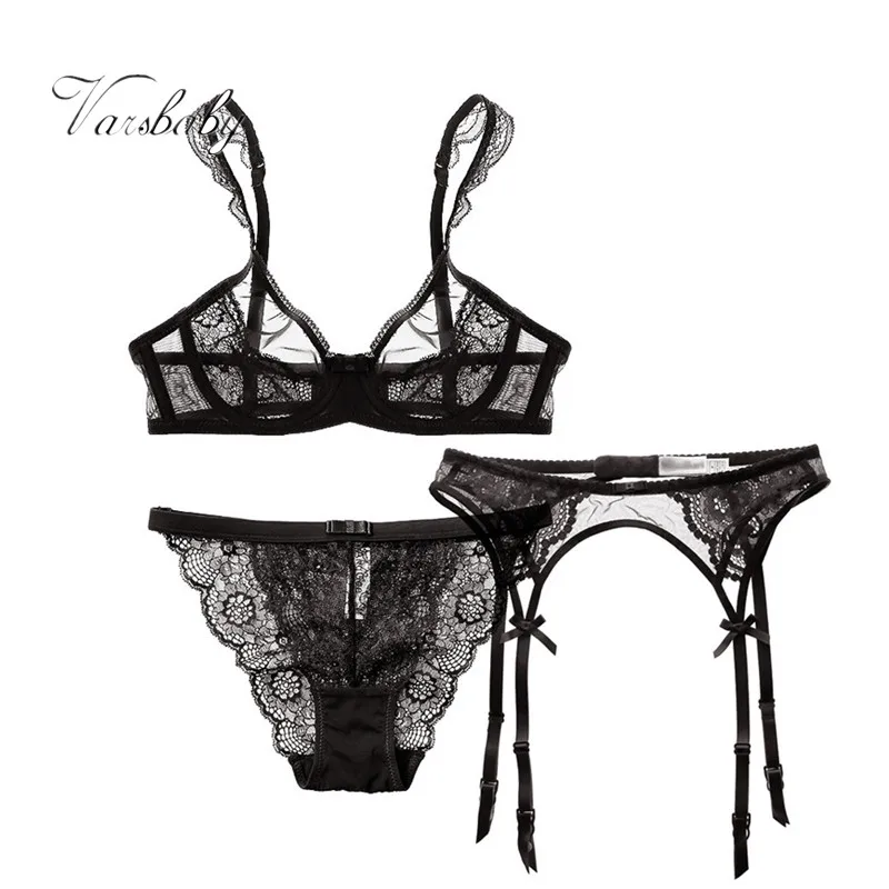 Varababy Romantic black transparent ultra-thin breathable bra sets sexy lingerie lace thin cup underwear three piecelots Varababy Romantic black transparent ultra-thin breathable bra sets sexy lingerie lace thin cup underwear three piecelots