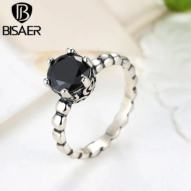 

Genuine 100% 925 Sterling Silver Wedding Ring with Black CZ Rings For Women Wedding Engagement Sterling Silver Jewelry GO7109