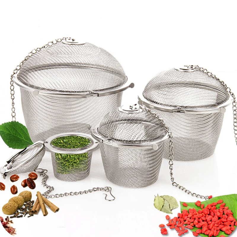 

Stainless Steel Mesh Tea Infuser Locking Spice Tea Strainer Reusable Seasoning Ball Filter Loose Spice Strainer Kitchen Gadget