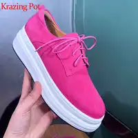 Krazing Pot sheep suede round toe lace up colorful summer sneakers for women model streetwear comfortable vulcanized shoe L18