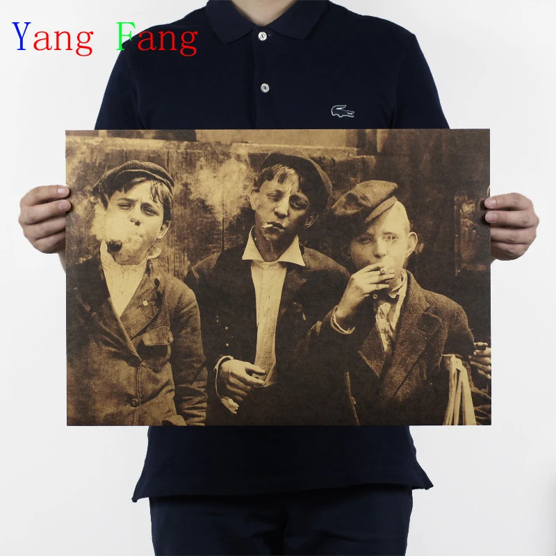 

American newsboy / nostalgic retro / kraft paper poster / vintage bar coffee bar decorative painting 51x35cm