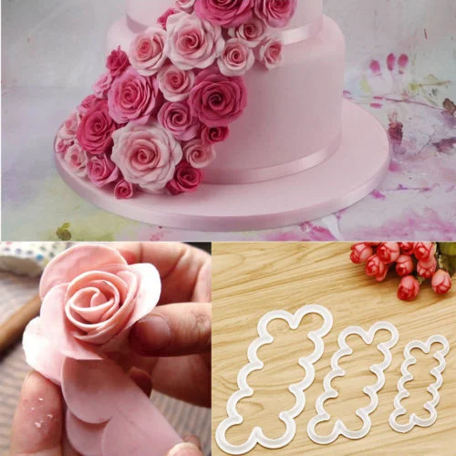 

3Pcs/Set Beautiful 3D Rose Flower Cutter Mold Sugarcraft Cookie Fondant Cake Chocolate Baking Maker DIY Cake Decorating Tool