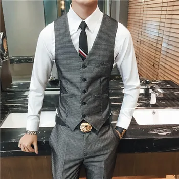 

black vest men + pant, High quality mens Waistcoat vests Slim fit men vest Asian size S M L XL XXL XXXL