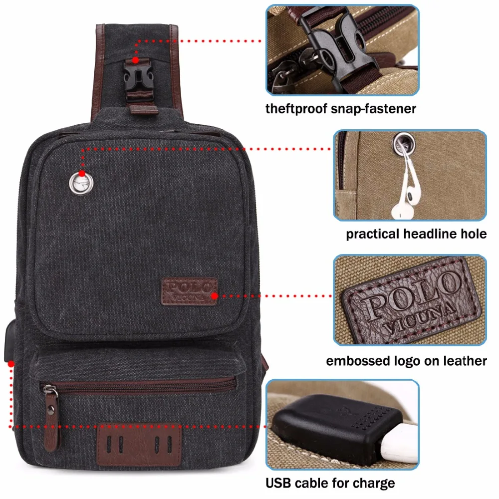 فيكونيا بولو كابل يو اس بي جلد الرجال حقيبة ساعي مع سماعة ثقب عالية الجودة Crossbody حقيبة كتف عارضة الصدر حقيبة رافعة