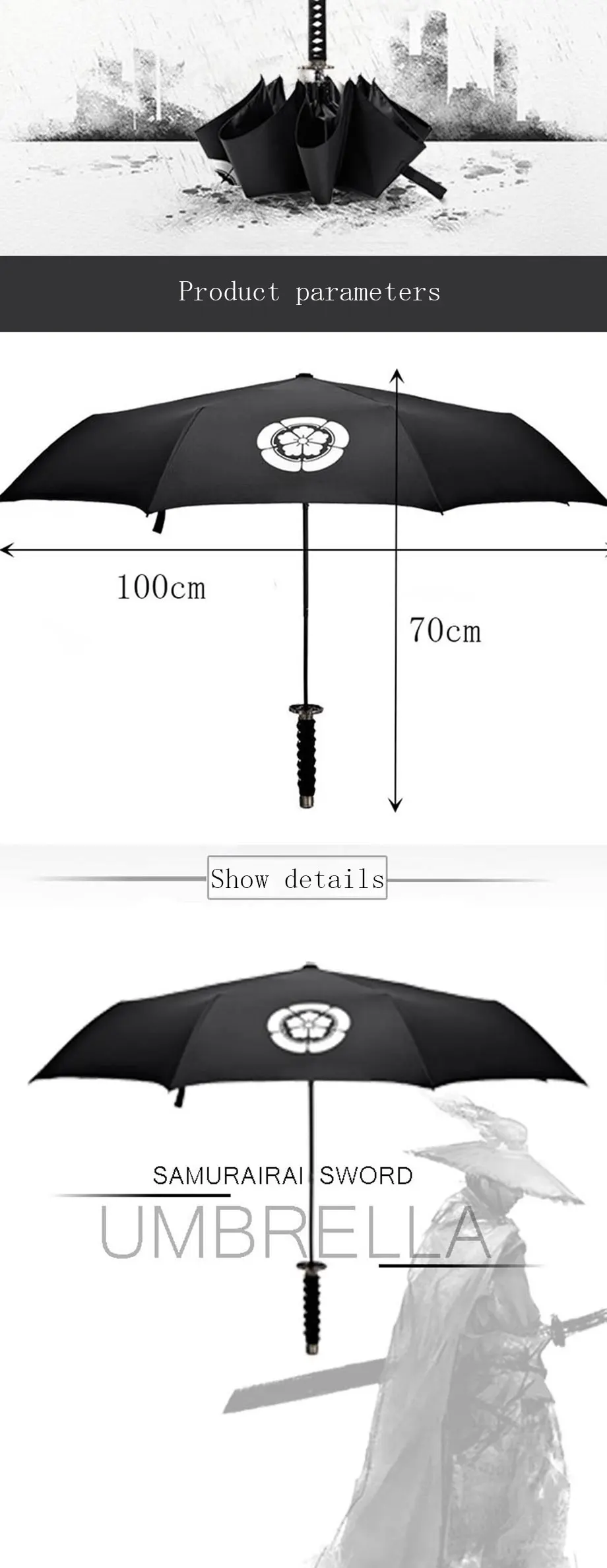 Креативный японский самурайский ниндзя меч в форме кинжала Зонт с короткой ручкой черный дождь Солнце складной нож три сложения Зонты
