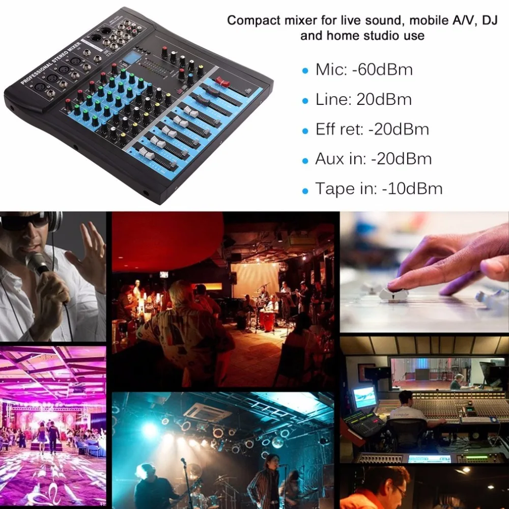 CT6 6-канальный профессиональный стерео микшер живой звук Звуковая консоль Вокальный процессор эффектов с 4-CH подойдет как для повседневной носки, так и 2-CH стерео Вход
