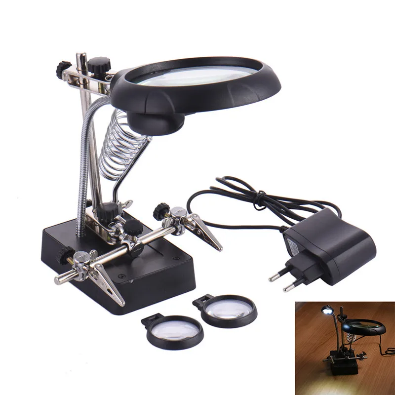 

2.5X 7.5X 10X LED Desktop Magnifier Light Magnifier Table Magnifier With Table Lamp Helping Hand Auxiliary Clamp Alligator Clip
