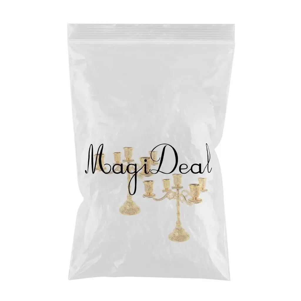  2 pcs Luxurious Gold Color Candelabra Candlestick Holder 5 Arms Candle Holder  for Weddings Party Spa  Votive Candle Home Decor