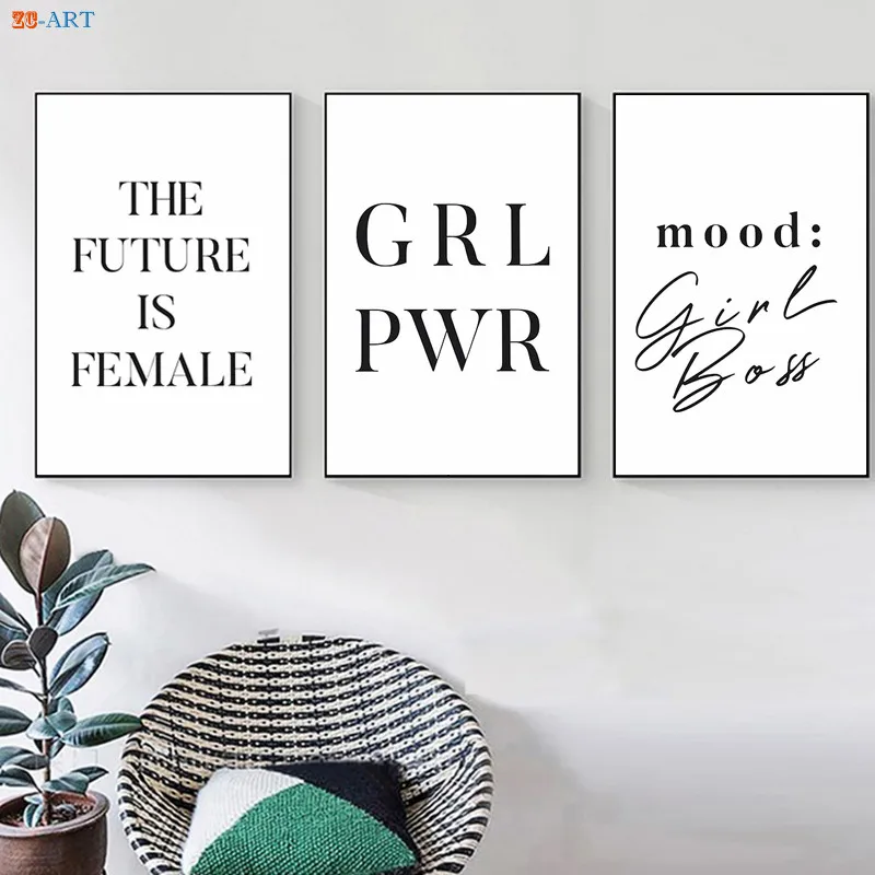 

Girl Power Print Feminist Wall Art Motivational Poster Canvas Painting Wall Pictures for Living Room Girls Room Decor