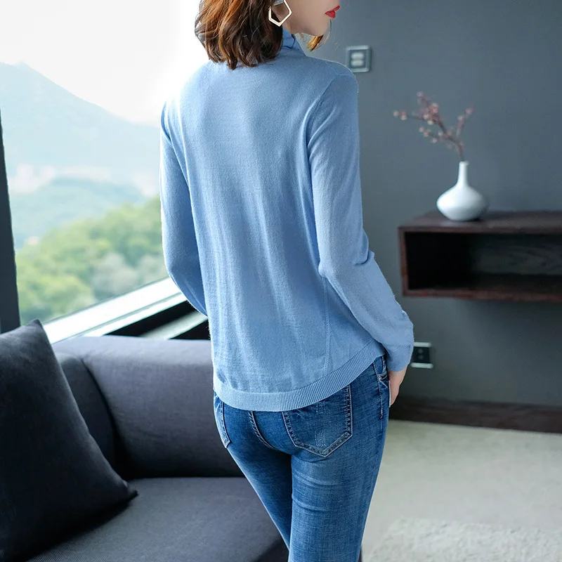 Solid elastic knit turtleneck pullovers basic sweater 2018 new long sleeve women autumn loose sweater shirts