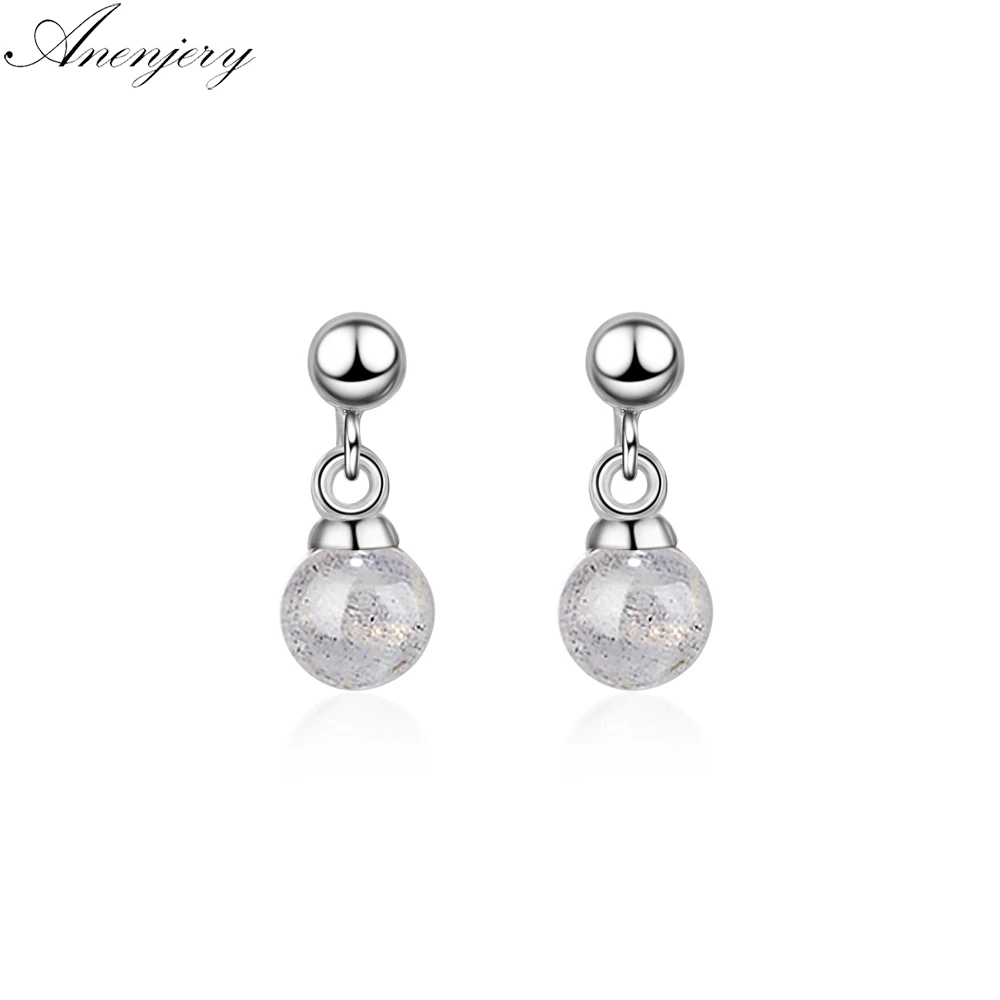 

Anenjery Elegant Natural Moonstone Beads Drop Earrings For Women 925 Sterling Silver Jewelry boucle d'oreille brincos S-E603