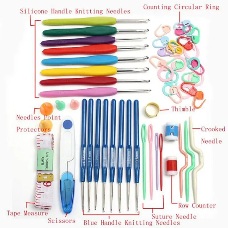 Aluminium Crochet Hooks Knit Set Colorful Crochet Needle Sweater Yarn