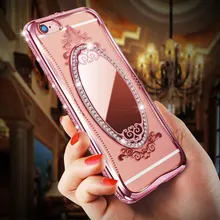Luxury Diamond Mirror TPU Case For iPhone 6 6S 6plus iphone7 case For iPhone 7/7Plus 5 5s SE Rhinestone Plating Back Cover Coque