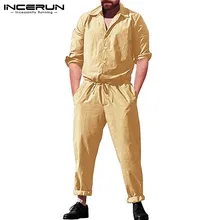 INCERUN модные однотонные мужские широкие брюки с длинным рукавом и карманами свободные сиамские брюки уличное платье рабочая одежда мужской комбинезон 5XL
