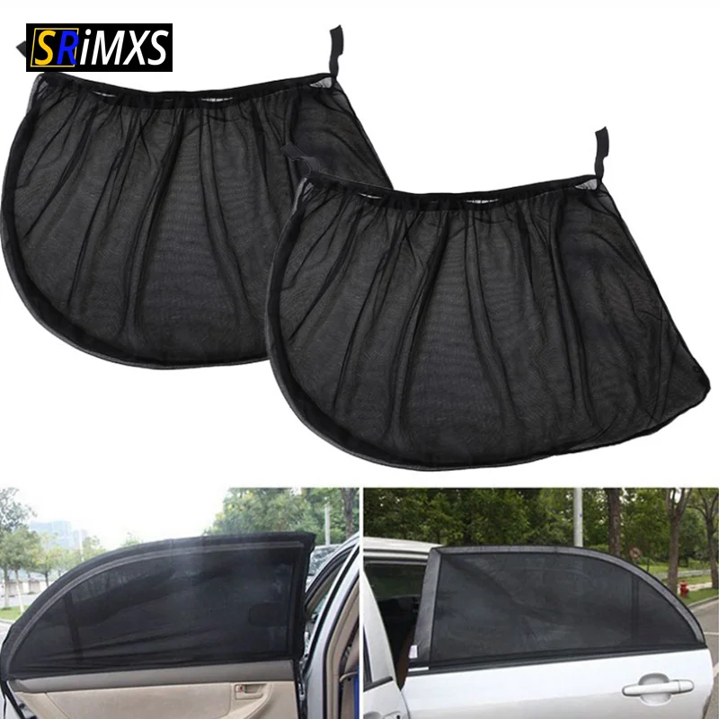 

2Pcs Car Sun Shade Visor Rear Side Window Mesh Fabric Sun Visor Cover Shield UV Protector Black Auto Sunshade Curtain