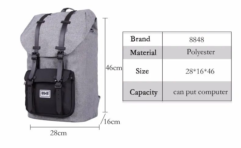 8848 модный мужской рюкзак большой вместимости, серая дорожная сумка, настоящий водонепроницаемый рюкзак из материала Оксфорд с рисунком, рюкзак для альпинизма, S15005-13