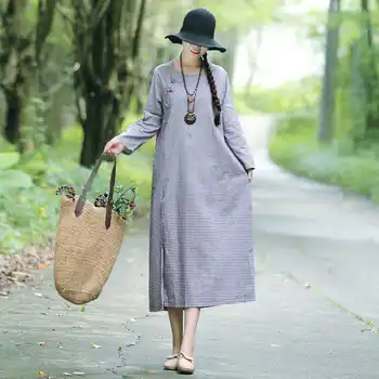 

New Autumn and Winter Traditional Easy Long sleeves Cotton and Linen Woman National Wind Costume Printing Dress NY1881886