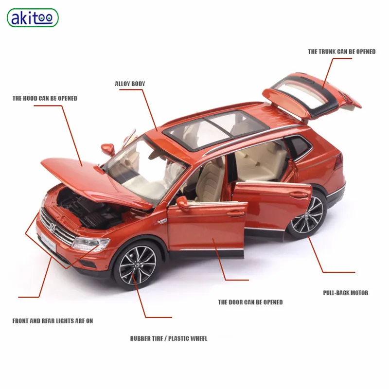 Модель автомобиля akitoo Tiguan L модель из сплава внедорожник автомобиль со звуком и