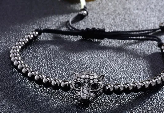 

silver gold copper Gun black leopard micro pave cz zircon cubic zirconia Bracelet adjusted Macrame Charm Braided rts2424 Bangles