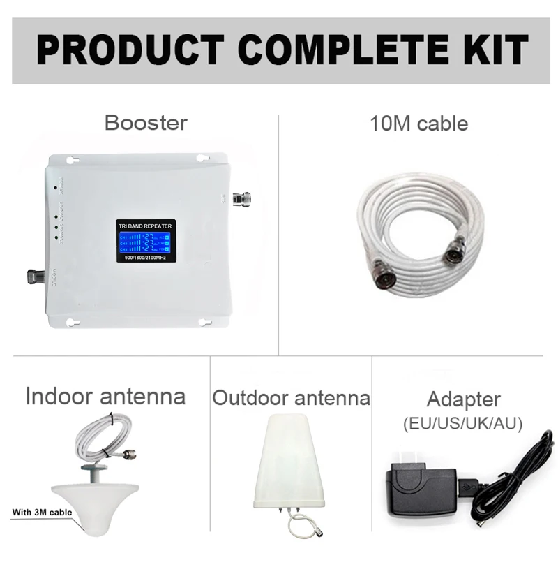 LCD display2G 3G 4G GSM repeater 900 WCDMA 2100 LTE 1800 Tri Band cellular Signal Booster 70dB Gain gsm Repeater 3G 4G Amplifier (14)