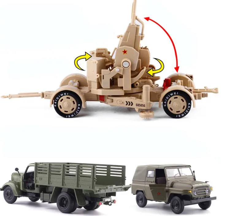 Высокая моделирования Jiefang грузовик, зенитная пушка игрушка, 1:32 Масштаб сплава Модель автомобиля, статическая коллекция военная модель